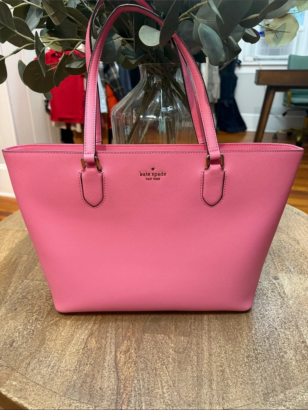 kate spade Pink Saffiano Tote with Gold Logo